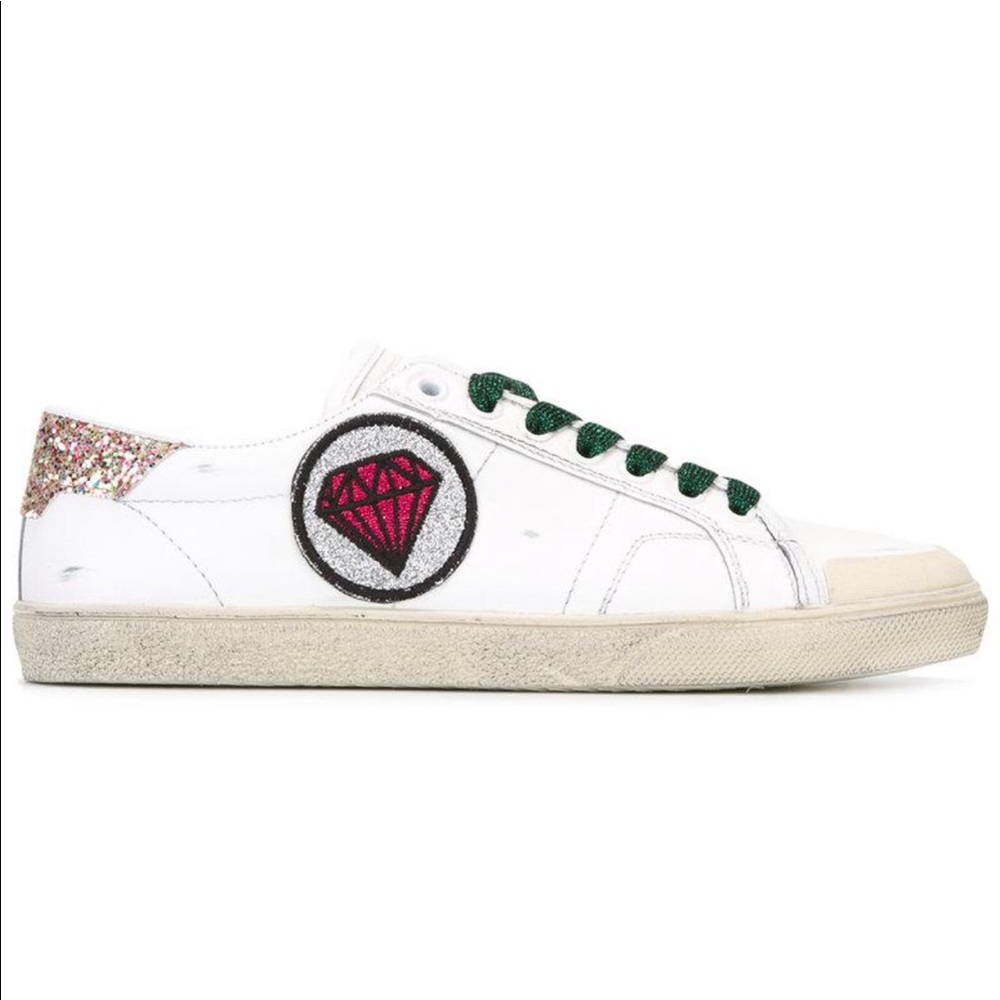 Saint-Laurent Court Classic Diamond Patch Distressed Sneakers